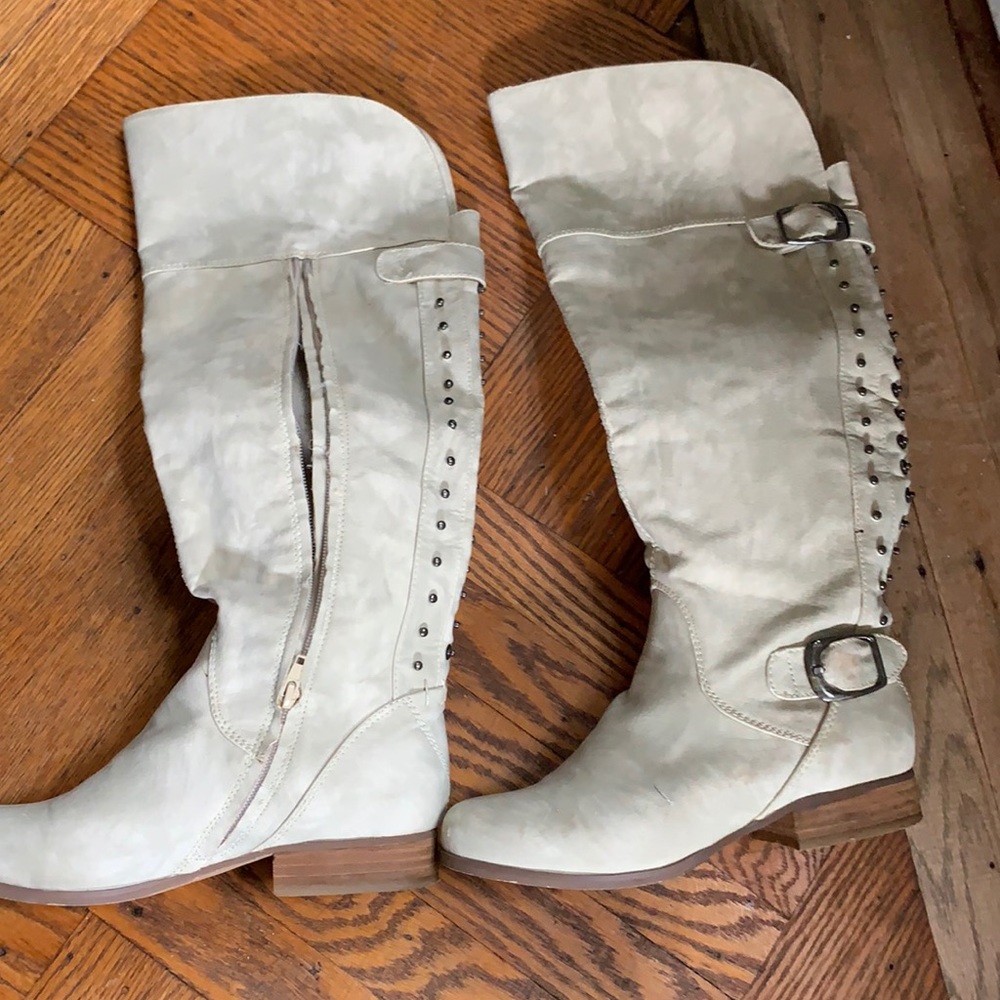Cream knee length boot